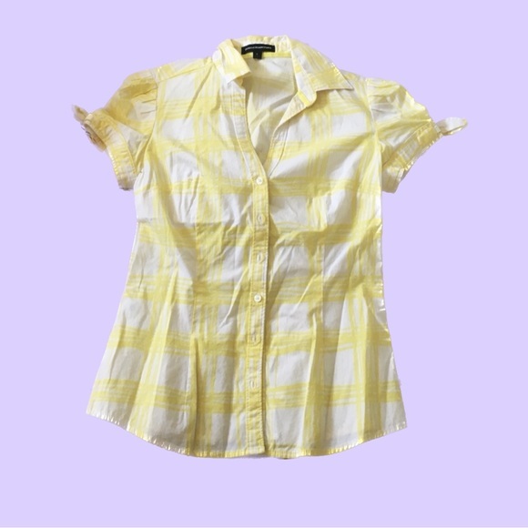 Express Tops - Express Yellow & White Plaid Button Down